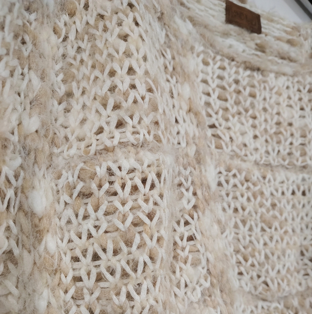 POL Crochet Open Weave Sweater White/Tan Women's Medium Cabincore Cozy Bohemian - Picture 3 of 7